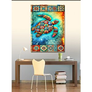 Kanvas Tablo Renkli Kaplumbağa Ve Mozaik Desen 100x140 cm