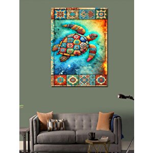 Kanvas Tablo Renkli Kaplumbağa Ve Mozaik Desen 100x140 cm
