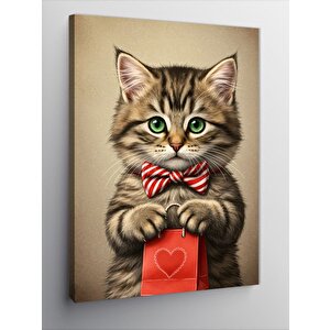 Kanvas Tablo Fiyonklu Kedi Ve Şirin Hediye 50x70 cm