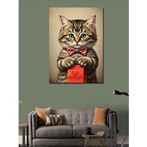 Kanvas Tablo Fiyonklu Kedi Ve Şirin Hediye 50x70 cm