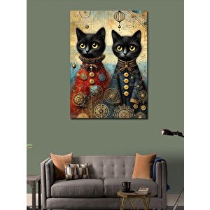Kanvas Tablo Siyah Kediler Ve Retro Tasarım 100x140 cm