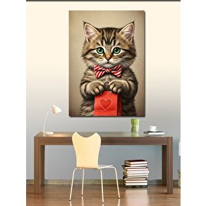 Kanvas Tablo Fiyonklu Kedi Ve Şirin Hediye 70x100 cm
