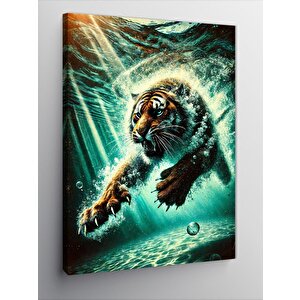 Kanvas Tablo Suda Saldıran Kaplan 50x70 cm