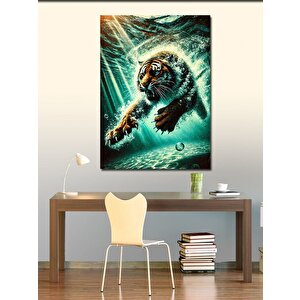 Kanvas Tablo Suda Saldıran Kaplan 50x70 cm