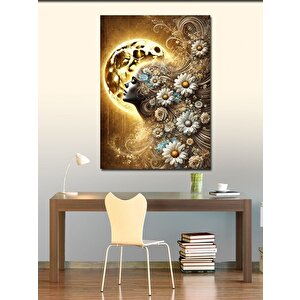 Kanvas Tablo Ay Ve Çiçek Deseni 100x140 cm