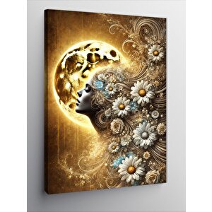 Kanvas Tablo Ay Ve Çiçek Deseni 70x100 cm