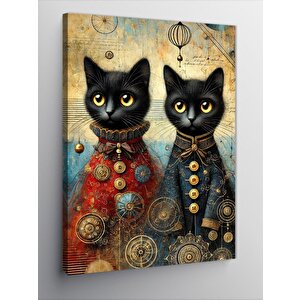 Kanvas Tablo Siyah Kediler Ve Retro Tasarım 70x100 cm