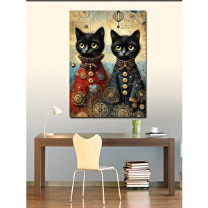Kanvas Tablo Siyah Kediler Ve Retro Tasarım 70x100 cm