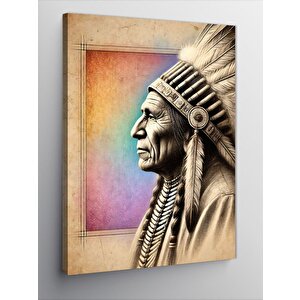 Kanvas Tablo Kızılderili Şef Ve Soyut Arka Plan 100x140 cm