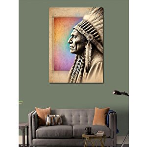 Kanvas Tablo Kızılderili Şef Ve Soyut Arka Plan 100x140 cm