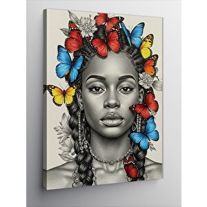 Kanvas Tablo Kelebeklerle Çevrili Kadın Portresi 70x100 cm