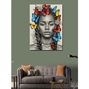 Kanvas Tablo Kelebeklerle Çevrili Kadın Portresi 70x100 cm