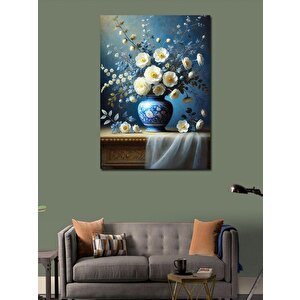 Kanvas Tablo Vazoda Beyaz Çiçekler 50x70 cm