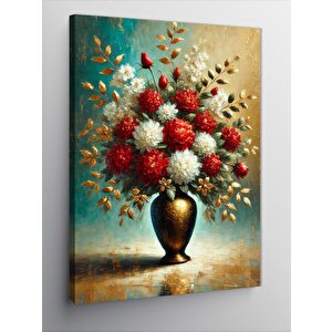 Kanvas Tablo Vazoda Kırmızı Ve Beyaz Çiçekler 70x100 cm