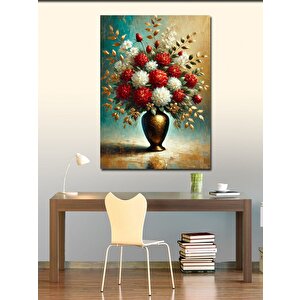 Kanvas Tablo Vazoda Kırmızı Ve Beyaz Çiçekler 70x100 cm