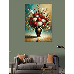 Kanvas Tablo Vazoda Kırmızı Ve Beyaz Çiçekler 70x100 cm