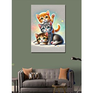 Kanvas Tablo Sevimli Kediler Çizimi 70x100 cm