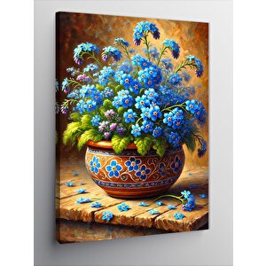 Kanvas Tablo Mavi Çiçekler Vazoda 50x70 cm