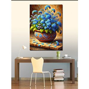 Kanvas Tablo Mavi Çiçekler Vazoda 50x70 cm