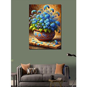 Kanvas Tablo Mavi Çiçekler Vazoda 50x70 cm