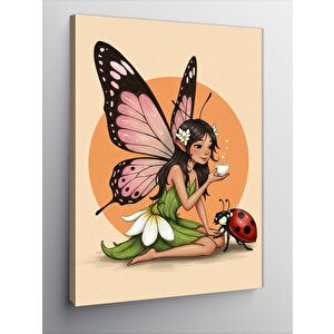 Kanvas Tablo Kelebek Kız Ve Uğur Böceği 50x70 cm