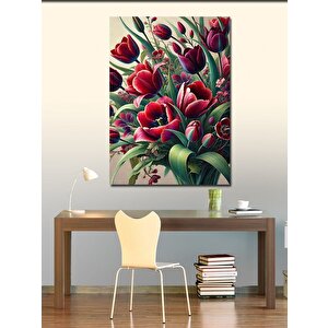 Kanvas Tablo Kırmızı Laleler Detayı 100x140 cm