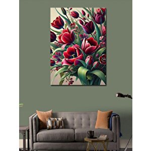 Kanvas Tablo Kırmızı Laleler Detayı 100x140 cm