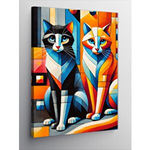 Kanvas Tablo Renkli Soyut Kediler 100x140 cm