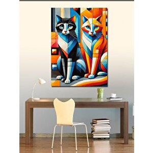 Kanvas Tablo Renkli Soyut Kediler 100x140 cm