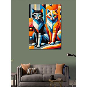 Kanvas Tablo Renkli Soyut Kediler 100x140 cm