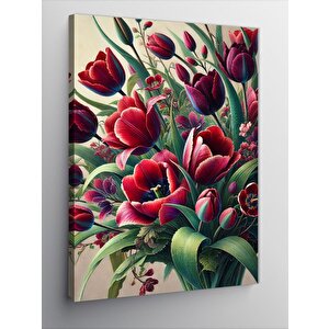 Kanvas Tablo Kırmızı Laleler Detayı 50x70 cm