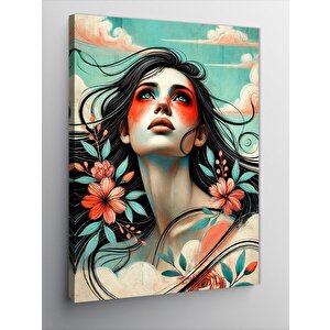 Kanvas Tablo Çiçeklerle Kadın Portresi 100x140 cm