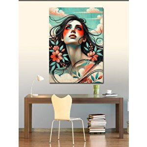 Kanvas Tablo Çiçeklerle Kadın Portresi 100x140 cm