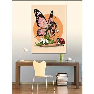 Kanvas Tablo Kelebek Kız Ve Uğur Böceği 100x140 cm