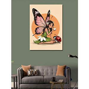Kanvas Tablo Kelebek Kız Ve Uğur Böceği 100x140 cm