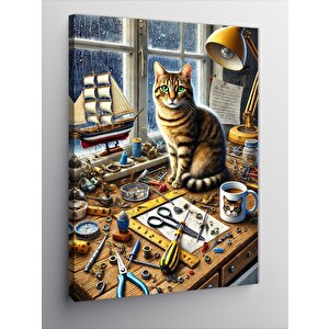 Kanvas Tablo Sanatçı Masası Ve Kedi 50x70 cm