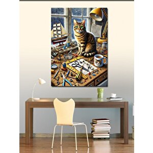 Kanvas Tablo Sanatçı Masası Ve Kedi 50x70 cm