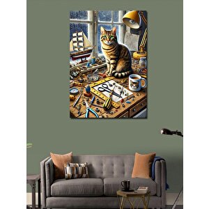 Kanvas Tablo Sanatçı Masası Ve Kedi 50x70 cm