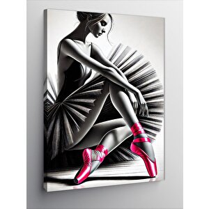 Kanvas Tablo Siyah Beyaz Balerin Ve Pembe Puanter 100x140 cm