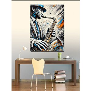 Kanvas Tablo Caz Saksafon Çizimi 50x70 cm