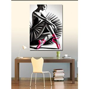 Kanvas Tablo Siyah Beyaz Balerin Ve Pembe Puanter 70x100 cm