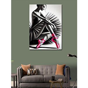 Kanvas Tablo Siyah Beyaz Balerin Ve Pembe Puanter 70x100 cm