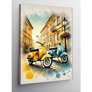 Kanvas Tablo Retro Scooter Ve Sokak 50x70 cm
