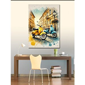 Kanvas Tablo Retro Scooter Ve Sokak 50x70 cm