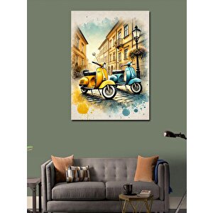 Kanvas Tablo Retro Scooter Ve Sokak 50x70 cm