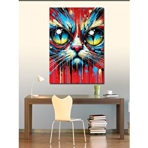 Kanvas Tablo Renkli Ve Parlak Kedi Yüzü 70x100 cm
