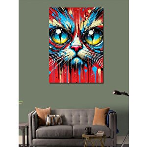 Kanvas Tablo Renkli Ve Parlak Kedi Yüzü 70x100 cm
