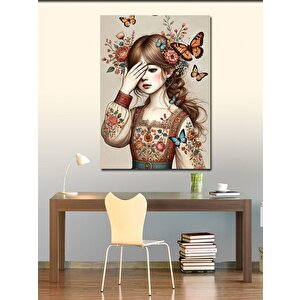 Kanvas Tablo Kelebek Ve Çiçekli Kız 50x70 cm