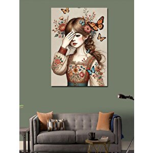 Kanvas Tablo Kelebek Ve Çiçekli Kız 50x70 cm