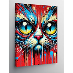 Kanvas Tablo Renkli Ve Parlak Kedi Yüzü 50x70 cm
